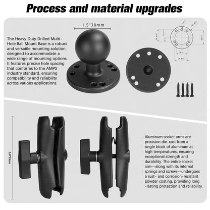 VINmounts Aluminum Heavy Duty Shockproof Tablet Mount for Truck,1.5" Ball Drill Base Tablet Holder for Car, Compatible with 7.5''-13'' Tablets/iPad, iPad,for Car,Boat, Dashboard,RV