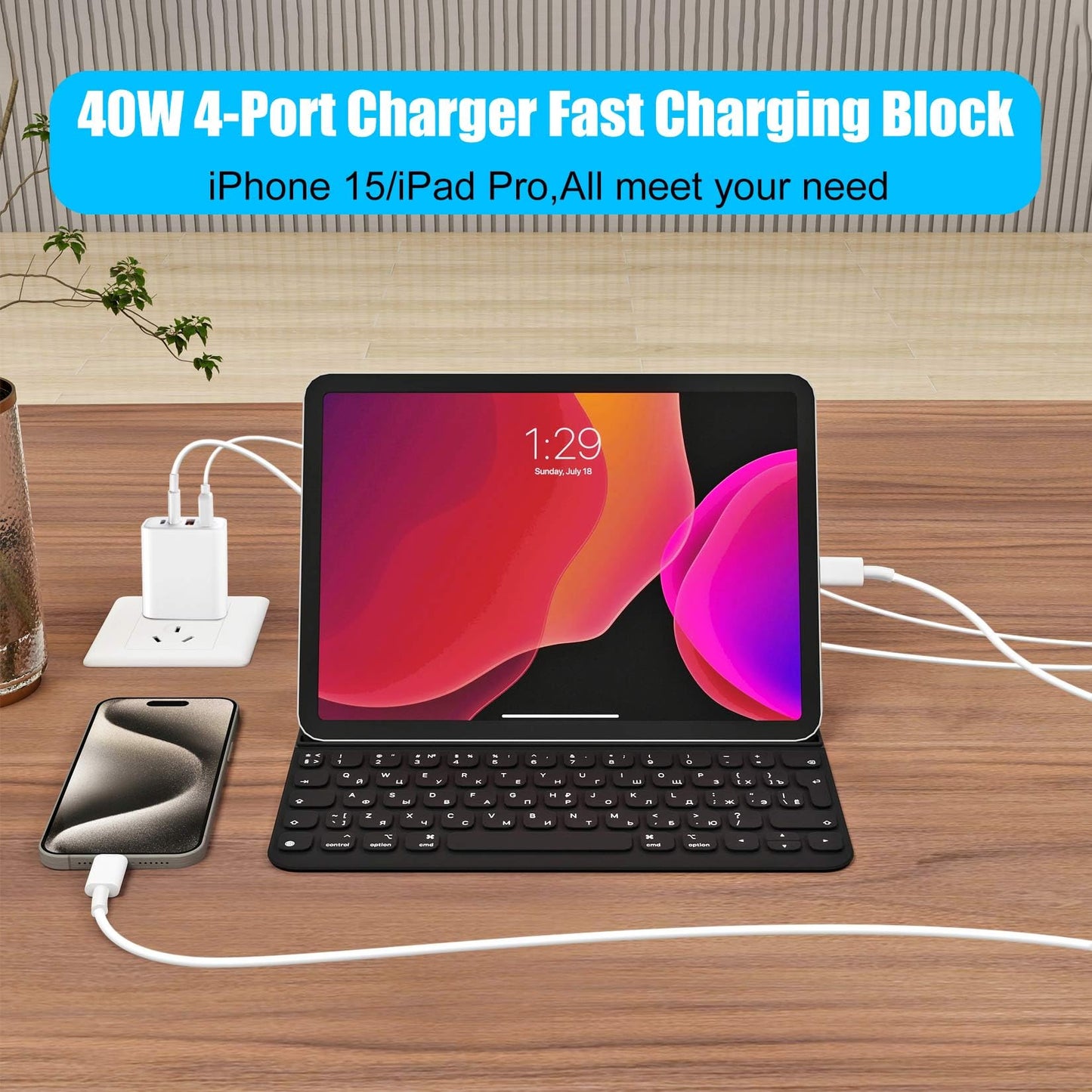USB C Charger for iPhone 15,4-Port Fast iPhone 15 Wall Charger Block,2Pack 40W Multiport Quick USB C Wall Charger Plug Adapter,10FT USB C to C Cable for iPhone 15/15 Pro/15 ProMax/15 Plus,iPad Pro/Air