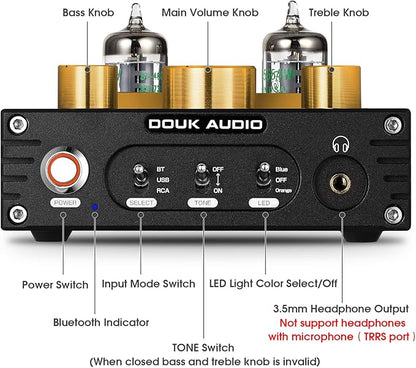 Douk Audio P1 Vacuum Tube Bluetooth Preamplifier, GE5654 Audio Preamp, Hi-Fi Headphone Amp, Stereo Wireless Receiver with USB DAC & APTX-HD for Home Theater Amplifier/Active Speaker