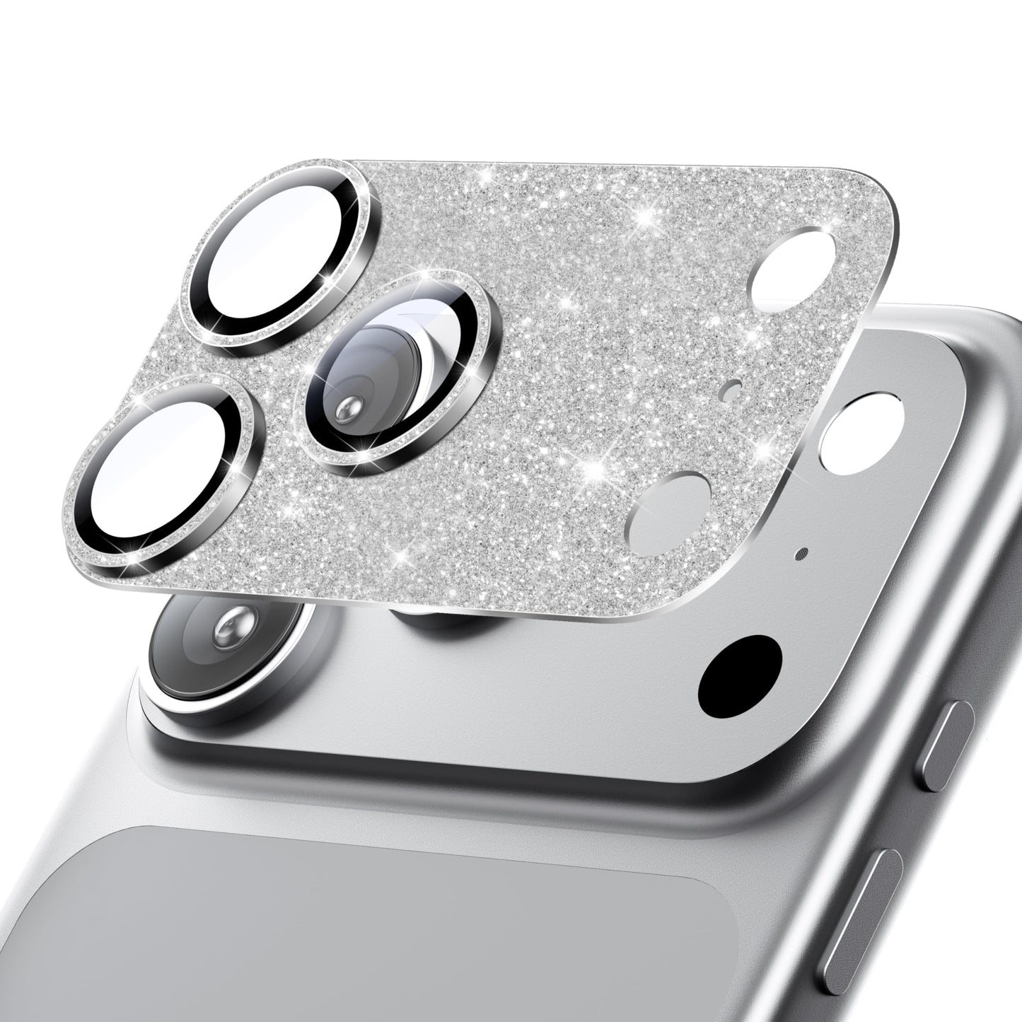 Hoerrye for iPhone 17 Pro Max Camera Lens Protector - [12FT Shatterproof Military Grade] [Strong Adsorption] Metal 9H+ Tempered Glass Camera Screen Full Cover Case Friendly,Glitter Silver