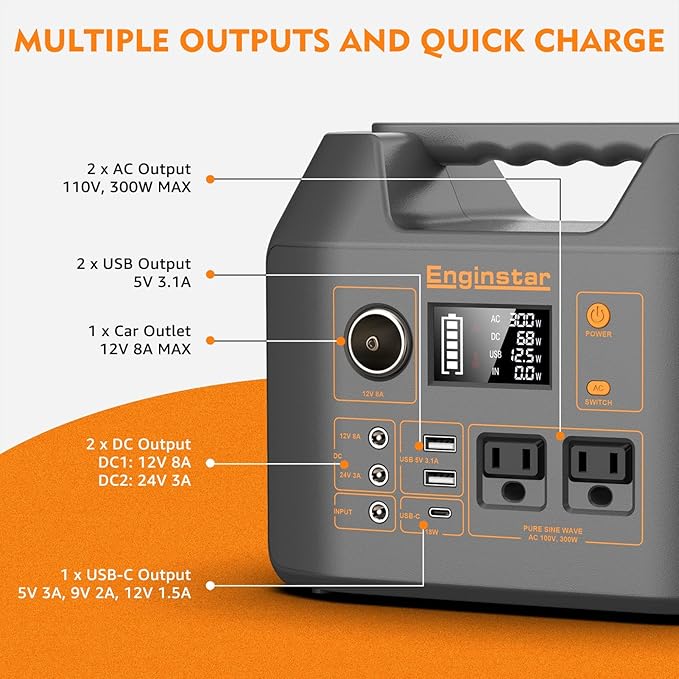 EnginStar 296Wh Portable Solar Generator, Pure Sine Wave Power Station