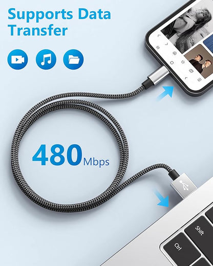 IDISON [MFi Certified iPhone Charger, 5Pack(3/3/6/6/10FT) iPhone Charging Cable Nylon Braided Fast Charging Cord Compatible for iPhones/Pad-BlackGrey