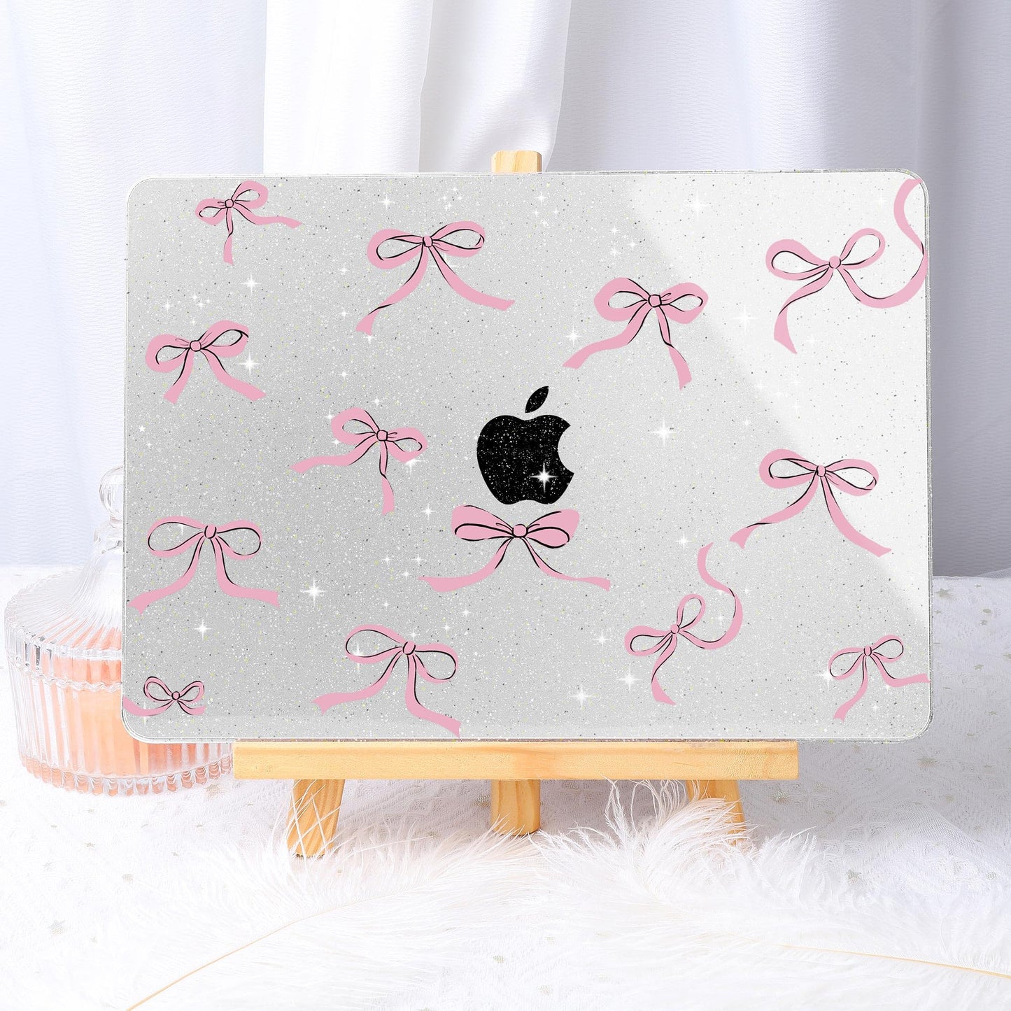 May Chen Case for MacBook Air 13/13.6 inch M5 A3449 M4 A3240 M3 A3113 M2 A2681, 2026 2025 2024-2022, Plastic Hard Shell with Keyboard Cover & Screec Protector, Clear Glitter Bow
