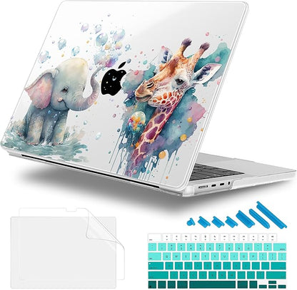 for MacBook Pro 16 inch Case 2021 2022 2023 2024 Release A3186 A3403 M4 A2991 M3 A2780 M2 A2485 M1 Pro/Max, Hard Shell Case with Screen Protector & Keyboard Cover, Elephant & Giraffe