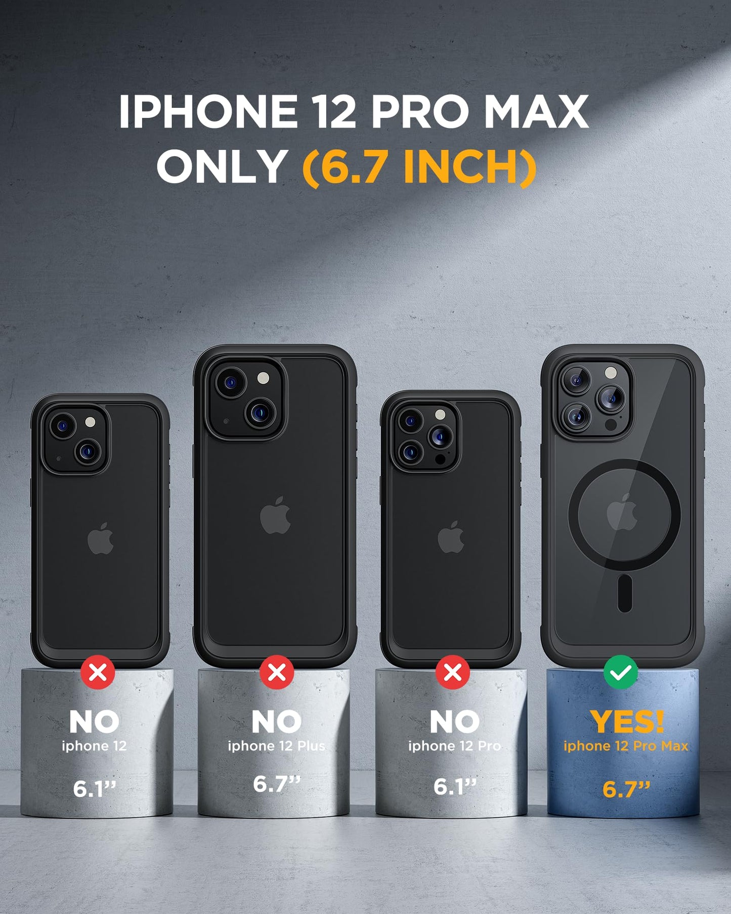 Miracase Magnetic for iPhone 12 Pro Max Case [Compatible with MagSafe] Full-Body Phone case with Built-in Glass Screen Protector& Camera Protector, Military Drop Proof 12 Pro Max Cover, Black