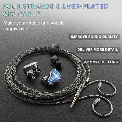 BASN Bmaster5 in Ear Monitors, 5 Drivers Drummer Headphones with Powerful Bass, Noise Isolation IEM Earbuds with Detachable MMCX Sliver-Plated OFC Cable for Musicians (Sapphire Blue, MMCX)