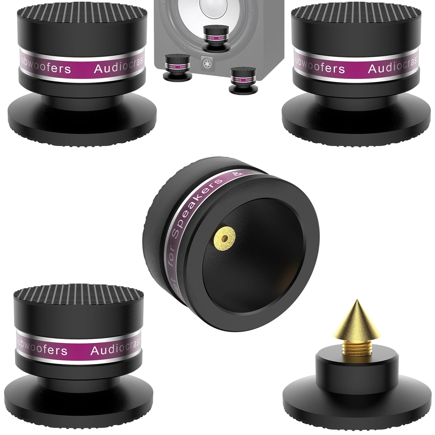 HiFi Speaker Spikes IF03B by Audiocrast, Speaker Vibration Dampener Stand Feet Pads Shock Absorber Isolation Pucks, Speaker Resonance Reducer with Non-Slip Mat for Turntable Amp CD DAC Recorder