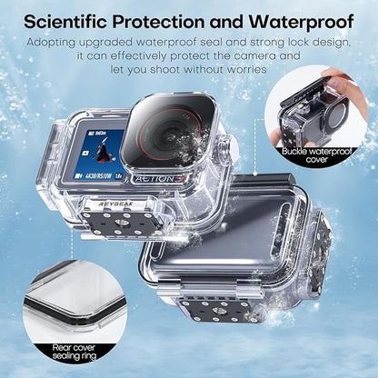 REYGEAK Waterproof Case for DJI Osmo Action 5Pro/4/3,164FT/50M Underwater Protective Housing Dive Kit,Diving Housing Cover Shell with Magnetic Quick Release Interface.