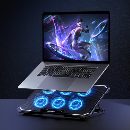 ICE COOREL Laptop Cooling Pad with 6 Cooling Fans, Cooling Pad for Laptop Fan 13-15.6 Inch, Laptop Cooler Stand with 6 Height Adjustable, Notebook Cooler Pad with Two USB Port