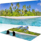 Tropical Nature Landscape Desk Mat,Large Summer Beach Seawater and Palm Trees Gaming Keyboard Mouse Pad,Non-Slip Rubber Base Desk Pad Thick Stitched Edges Waterproof Mousepad Mouse Mat 31.5"x11.8"