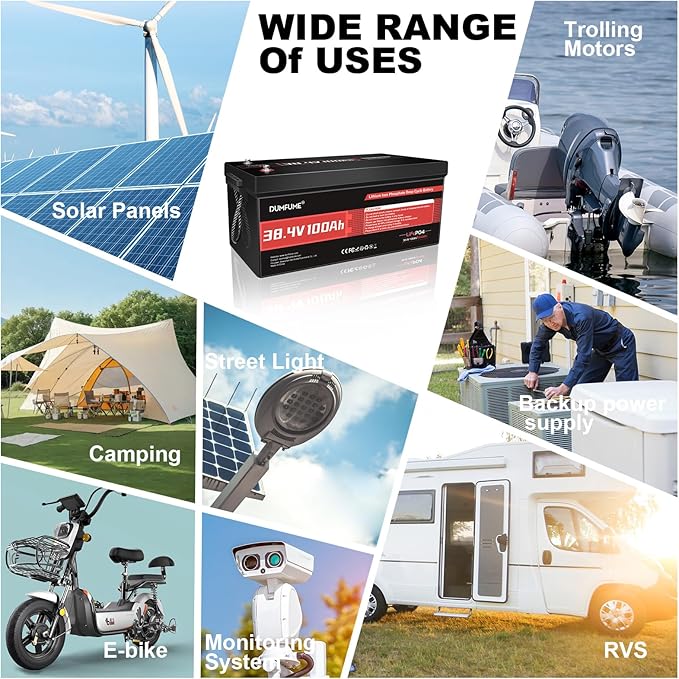 Dumfume 38.4V(36V) 100Ah LiFePO4 Lithium Golf Cart Battery,Built-in 200A BMS & 15000 Cycles High Energy Density for Golf Carts/Utility Vehicles/RV Backup Power