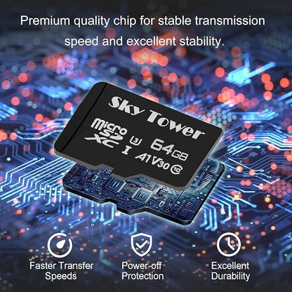 Sky Tower Ultra microSDXC microSDHC UHS-I Memory Card with Adapter [New Version] Flash Memory Card - Up to 100MB/s, U1, Class10, V10, A1, High Speed TF Card (64GB Micro SD Card 2 Pack)
