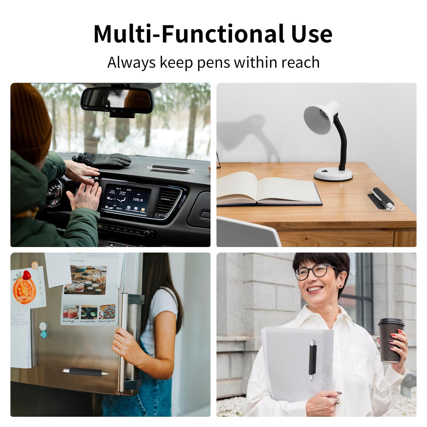 ELETIUO Pencil Holder For Most Pens,Pencils,Self-Adhesive Stick To Notebooks,Diary,Desks,Whiteboards Or Any Surface,Silicone Pen Holder For Home,Office And Desk Organization,Black