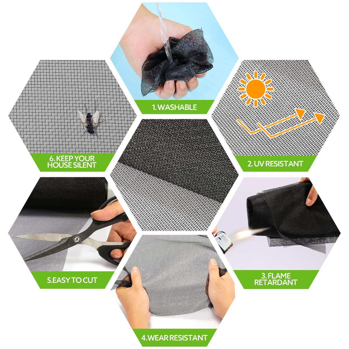 FLYZZZ Windows Screen Door Repair Kit Fiberglass Mesh 48''x118''(0.161"Spline) Black Window Screen Repair Kit Replacement Mesh Tool for Patio Screen Sliding Door Screen
