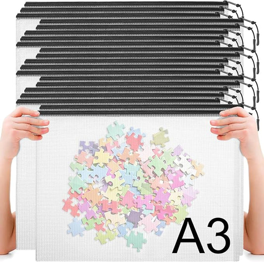 20pcs Mesh Zipper Pouch Bags A4 Mesh Bags for Classroom Organization, Waterproof Document Zipper Pouches for Cosmetics, Travel Storage File Bags for Office Supplie (Black-A3-20PCS)