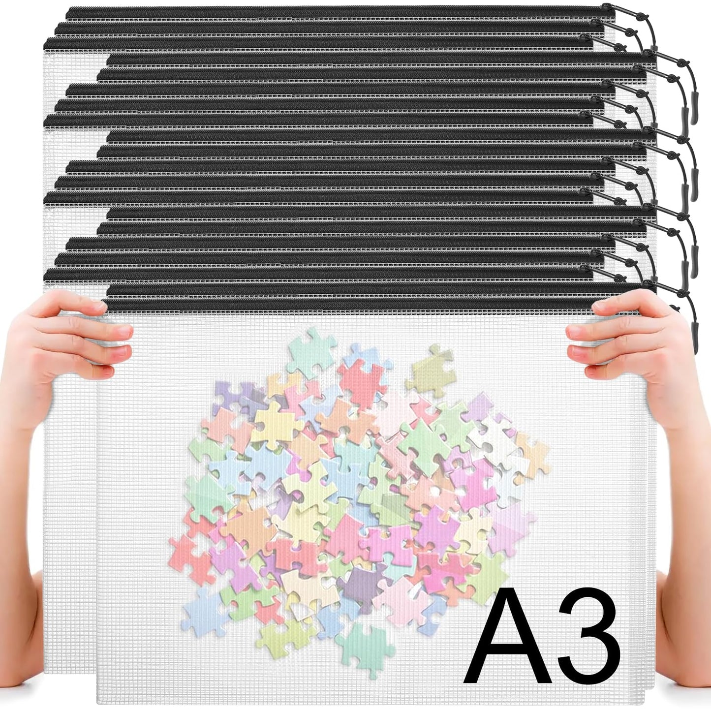 20pcs Mesh Zipper Pouch Bags A4 Mesh Bags for Classroom Organization, Waterproof Document Zipper Pouches for Cosmetics, Travel Storage File Bags for Office Supplie (Black-A3-20PCS)