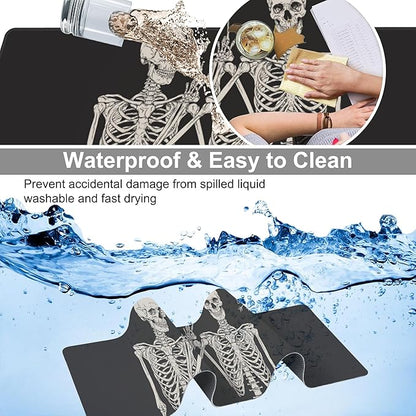 Human Skeletons Best Friends Desk Mat,Large Gothic Human Skeleton Gaming Keyboard Mouse Pad,Non-Slip Rubber Base Desk Pad Thick Stitched Edges Waterproof Mousepad Mouse Mat 31.5"x11.8"