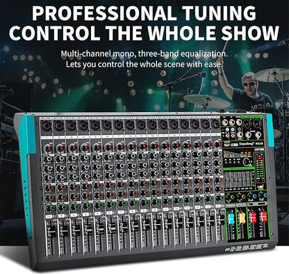 Depusheng MX16 16 Channel Sound Mixer Audio Mixing Console 48V 256DSP Professional USB PC Play Record Podcast Live Broadcast (US MX16)