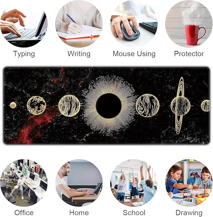 Galaxy Planet Large Mouse Pad,Gaming Keyboard Desk Pad,Extended Mouse Mat Non-Slip Rubber Base with Stitched Edges for Office Game Home XL 31.5"x11.8"