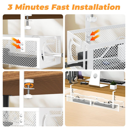 Under Desk Cable Management Tray, No Drill Steel Desk Cable Organizers, Wire Management Tray Cable Management Rack (24.4" Length-White)