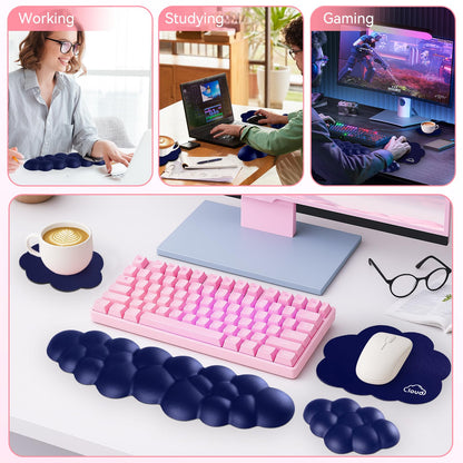 Sushret Cloud Wrist Rest for Computer Keyboard and Mouse Pad Set, Dark Blue