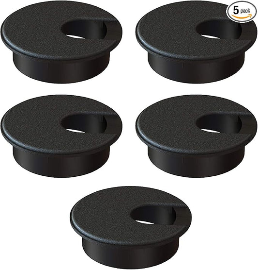 MAHDPRO Desk Grommet 2 Inch (50 mm) Pack of 5-Black ABS Plastic Cable Hole Cover to Arrange Wires & Cords Through Computer Table/Countertops