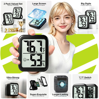 Antonki 2 Pack Room Thermometer Indoor Hygrometer