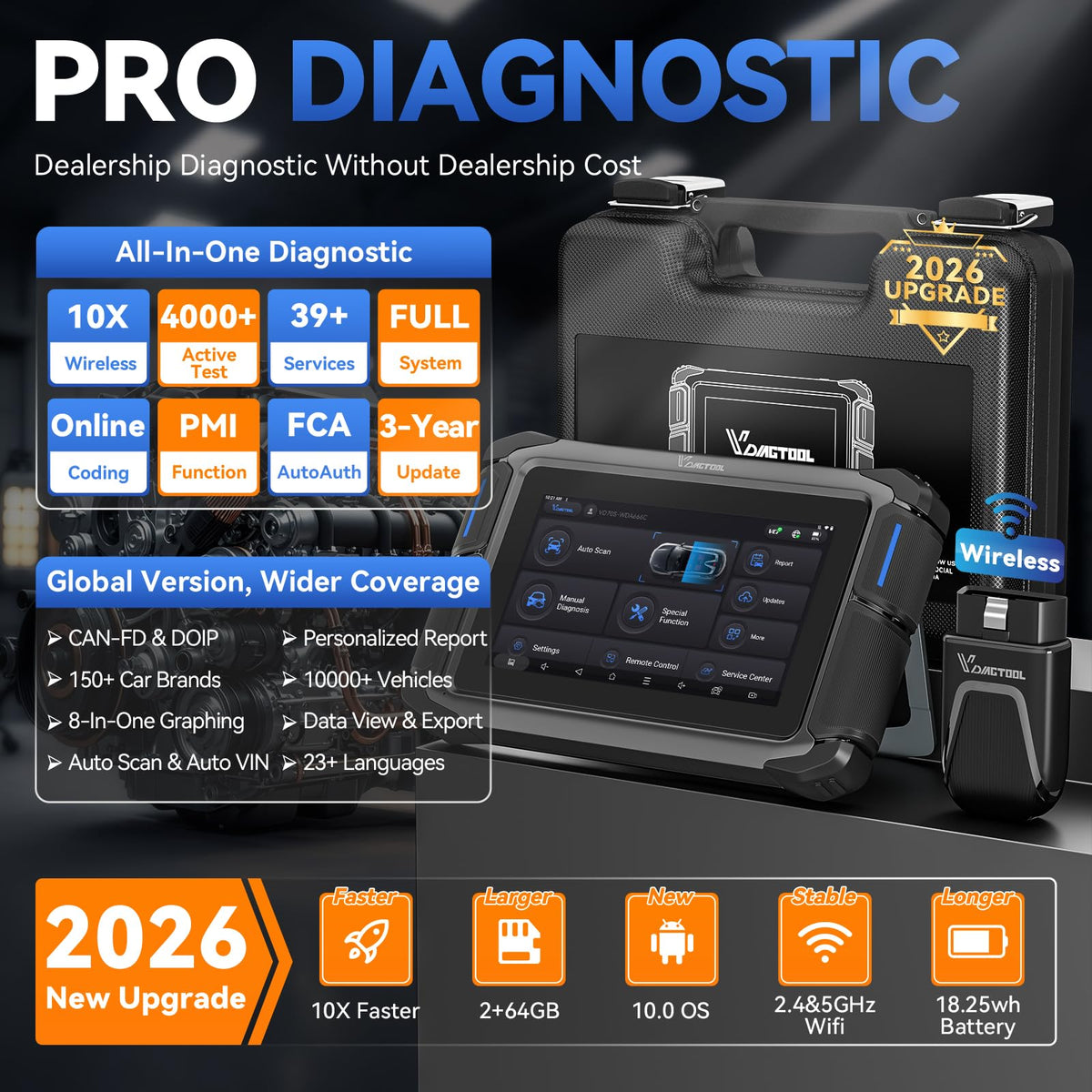 Bidirectional Scan Tool VDIAGTOOL VD70S, Wireless Diagnostic 39+ Resets
