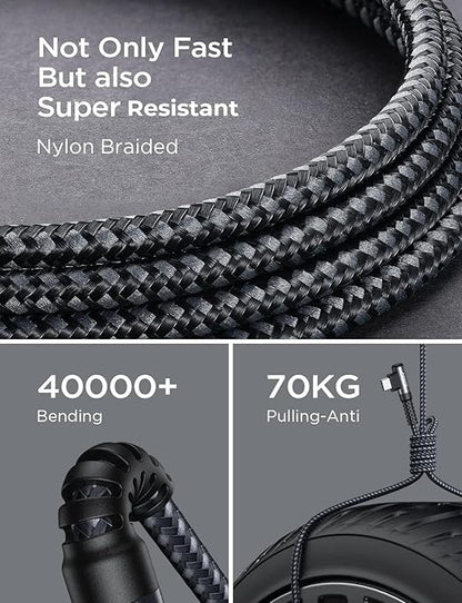 AINOPE USB to USB C Cable [2-Pack, 6.6ft] 3.1A Fast Charger Type C Right Angle, Resistant Nylon Braided C Type Charging Cable Compatible with Galaxy S10 S9 Plus S21, Note 10 9 LG, Type C Charger