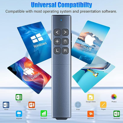 Presentation Clicker with Air Mouse - USB C Wireless Presenter Remote Clicker with Laser Pointer, RF 2.4GHz PowerPoint Clicker for Presentation, Computer Pointer Clicker Slide Advancer for Mac,Laptop