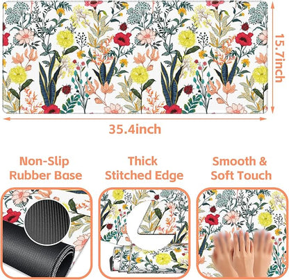 Mouse Pad Large Summer Flower Non-Slip Gaming Desk Mat with Stitched Edge Laptop Keyboard Desk Pad for Work Home Gaming (35.4 x 15.7 Inches)