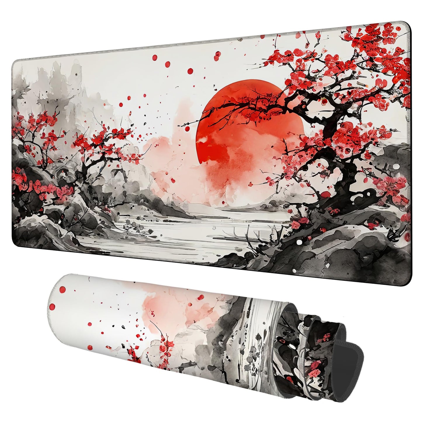 NITAHHHY Large Mouse Pad Ink Painting Gaming Desk Pad Computer Keyboard Non-Slip Waterproof Mouse Mat with Rubber Base and Stitched Edges Entertainment Office Writing Desk Mat 35.4 x 15.7 Inches