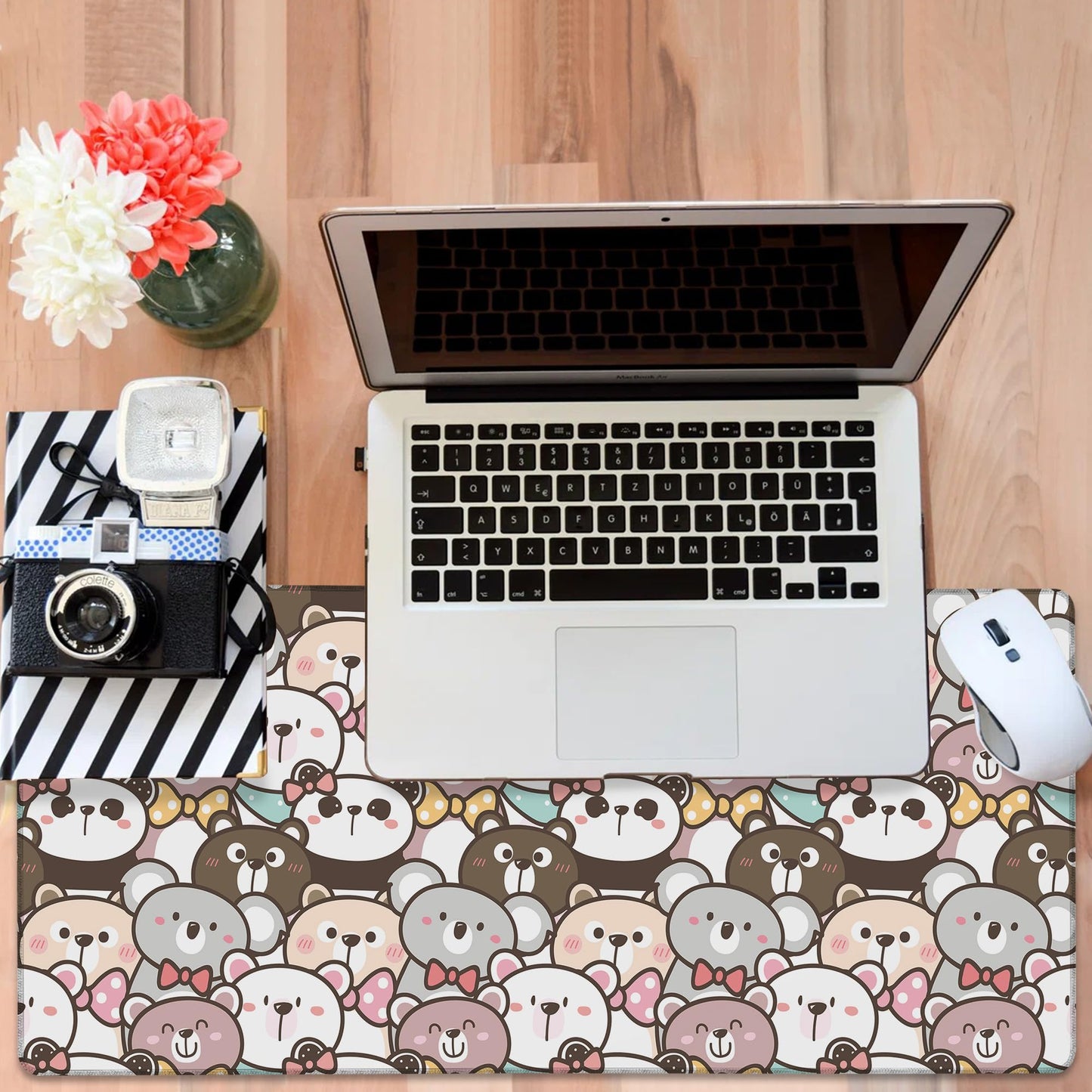 NITAHHHY Gaming Desk Pad Large Extra Length Panda and Koala Mouse Pad Keyboard Laptop Non-Slip Waterproof with Rubber Base Thick Stitched Edge Mouse Mat for Office Home 35.4 x 15.7 Inches