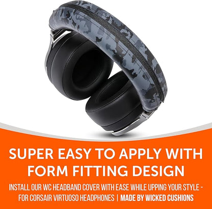 WC BandZ Virtuoso V2 - Silicone Headband Cover for Corsair Virtuoso Headphones by Wicked Cushions | Machine Washable, No More Flaking Leather | for Virtuoso Wireless, XT, and SE | Black Camo