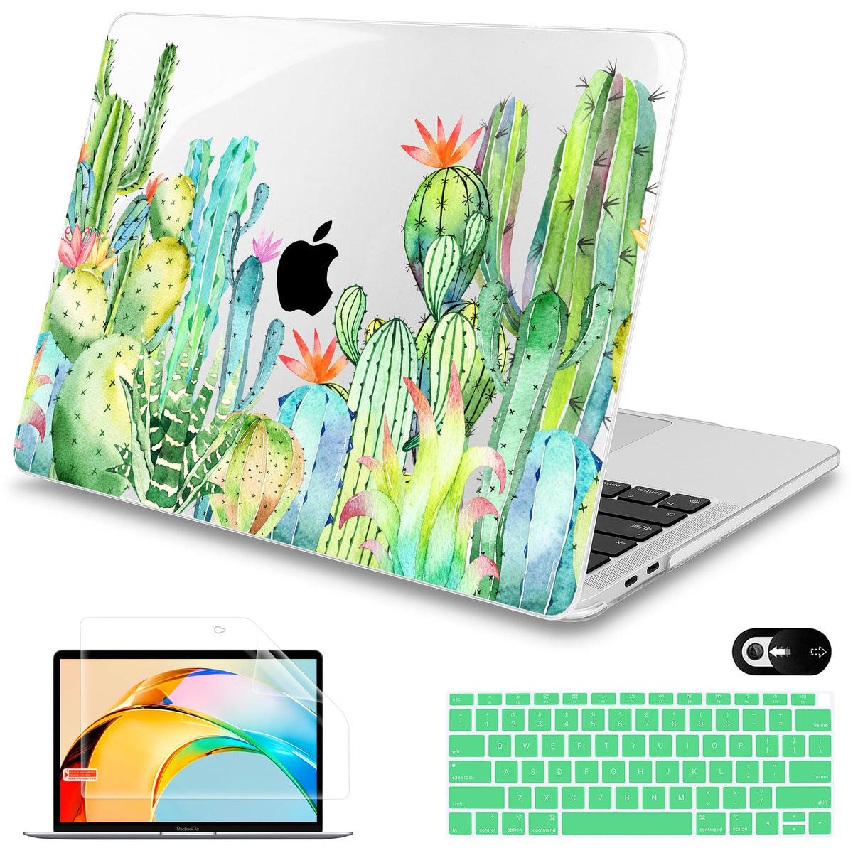 Mektron for MacBook Air 13 Case A1466/A1369 (2010-2017 Release), Snap-on Plastic Hard Shell Cover for MacBook Air 13.3 inch with Keyboard Cover,Watercolor Cactus
