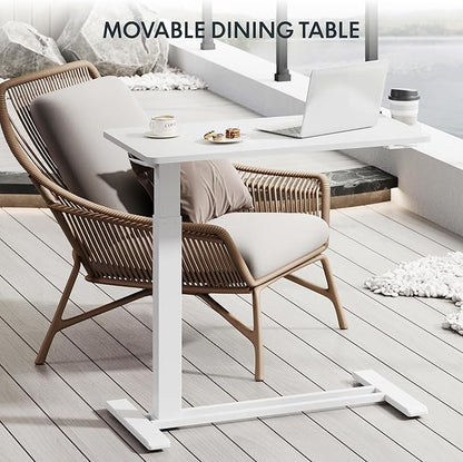 FLEXISPOT H7 Adjustable Overbed Bedside Table with Wheels Pneumatic Mobile Standing Laptop Desk Rolling Computer Cart Movable Overbed Table Hospital Home Use (31.5" W x 17.7" D, White Large)