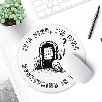 ITNRSIIET Round Mouse Pad with Stitched Edge Premium-Textured Waterproof Non-Slip Rubber Base Desktop Protection Mat Diameter 8.7 inches, Humorous Tombstone