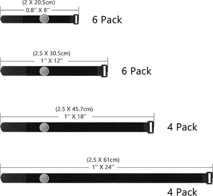 20 Pack (8 12 18 24 Inches) Hook and Loop Reusable Fastening Cable Tie Down Straps by Wisdompro - Reusable, Durable Functional Ties to Keep Your Home, Office, Workspace from Tangled Messes of Cords