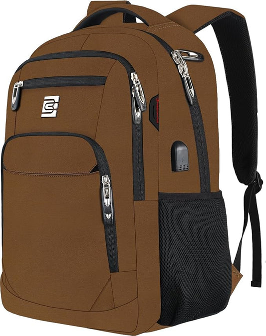 Volher Laptop Backpack,Business Travel Anti Theft Slim Durable Laptops Backpack with USB Charging Port,Water Resistant College Computer Bag for Women & Men Fits 15.6 Inch Laptop and Notebook-Brown