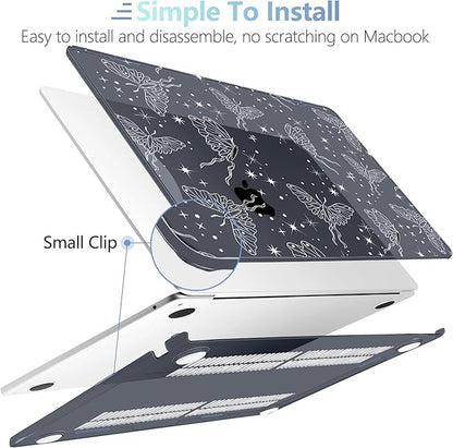 MEEgoodo Case for MacBook Air M4/M3/M2 13.6 inch 2025 2024 2022, Fit Model A3240 A3113 A2681, Compatible with MacBook Air 13 inch, Laptop Hard Shell Case with Keyboard Cover, Butterflies & Space