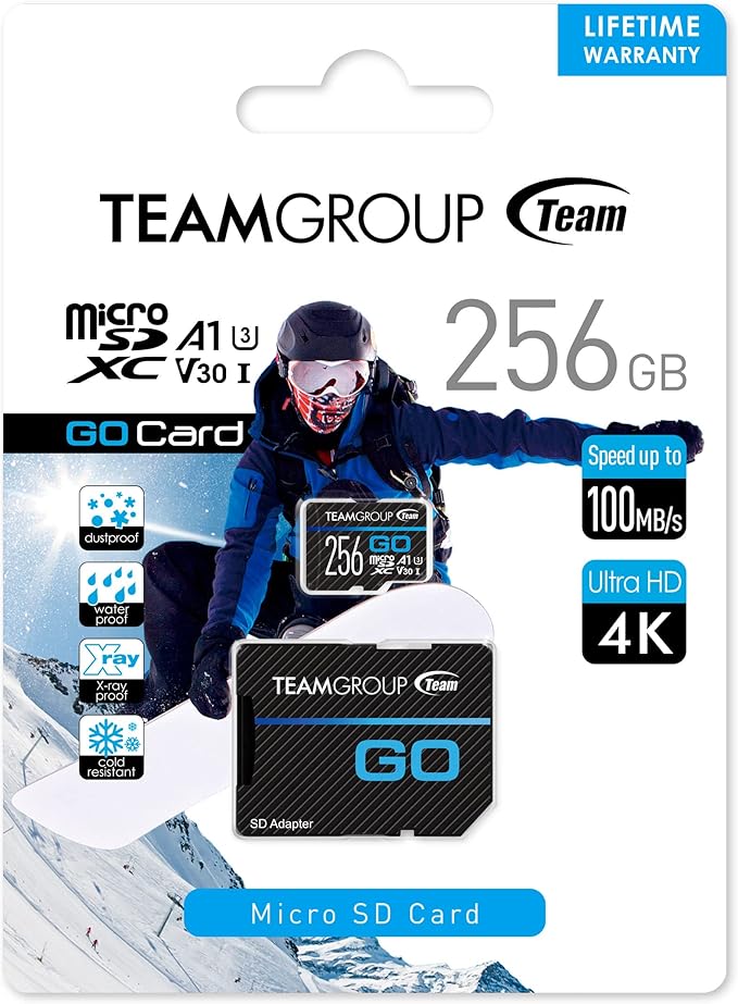 TEAMGROUP GO Card 256GB x 5 PACK Micro SDXC UHS-I U3 V30 4K for GoPro & Drone & Action Cameras High Speed Flash Memory Card with Adapter for Outdoor Sports, 4K Shooting, Nintendo-Switch TGUSDX256GU363