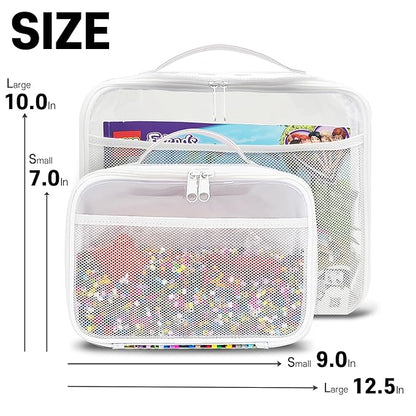 holay 4 Packs PVC Zippered Blocks Set, Toy, Clay, Board game Storage Organizer Case (Name Tag, Manual Pocket) (White, Small, Large)