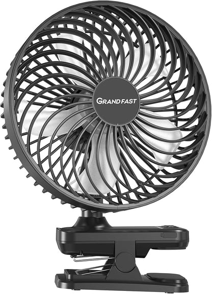 10000mAh Clip On Fan, 42H Run, Quiet & Auto Oscillating Table Fan, Rechargeable with 4 Powerful Speeds, Battery Operated Desk Fan with Sturdy Clamp for Camping Outdoor Travel RV Home Bedroom Office