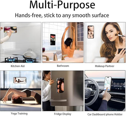 Silicone Double-Sided Suction Phone Grip Detachable Mount - Car Dashboard/Shower Phone Holder, Hands-Free For Selfies & Videos, TikTok/ASMR/Yoga - iphone & Android Compatible (3.74"x2.2", Black)