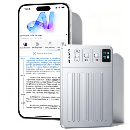 64GB AI Voice Recorder with Smart Transcription & Summary — Voice Activated Portable Digital Voice Recorder for Business Meetings & Lectures, Magnetic, ClicoByte Chime, Silver