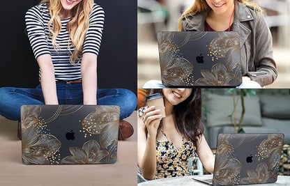 CISSOOK for MacBook Pro 13 inch Case 2025-2020 Release Model A2338 M1 M2 A2289 A2251 with Touch Bar, Plastic Hard Shell Case & Keyboard Cover & Screen Protector for Pro 13, Gorgeous Gold Floral