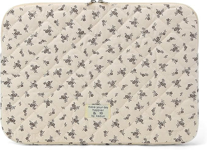 Puffy Laptop Sleeve 13-15.6 Inch Cute Quilted Laptop Protective Case Padded Floral Computer Sleeve for MacBook (A-Black, 15 Inch)
