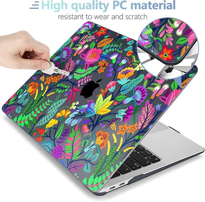 MEEgoodo for MacBook Air 13 inch Case 2021 2020 2019 2018 Released A2337 M1 A2179 A1932 with Touch ID, Plastic Shell & Keyboard Cover Compatible with MacBook Air 13.3, Bright Flowers & Tropic Leaves