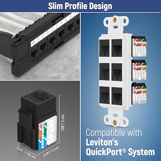 Everest 90° Angled RJ45 Cat6A Keystone Jacks 20-Pack in Black - Slim Profile Female RJ45 Connectors - Cat 6A Keystone Jack - Compatible with 90° Angled Speed Termination Tool - easyJACK (B094WB91H3)