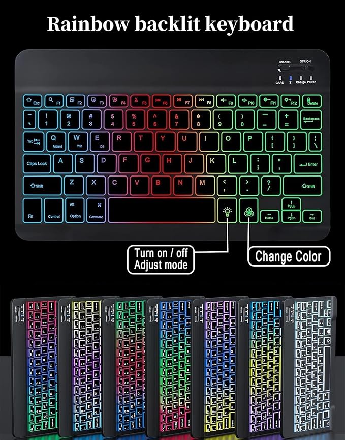 for iPad 9.7 inch 6th/5th Generation, Air 2, Air, iPad Pro 9.7 Keyboard Case with Mouse and Rainbow Backlit Detachable Bluetooth Keyboard Cover,Black